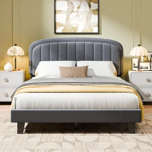 Upholstered Platform Bed, Curved Headboard