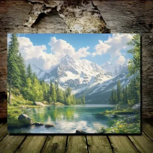 Wall art - mountains,  lake,  greenery.