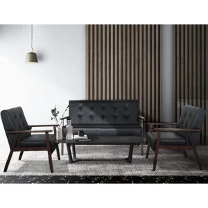 Black Plether love seat. and two chairs for office or home