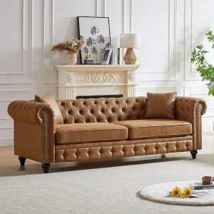 Chesterfield Couch, 85.5" Button Tufted.