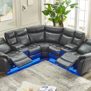 Power Recliner Sectional Sofa. with LED Lights